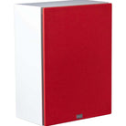 Lyngdorf BW-2 High Bandwidth Subwoofer white speaker front view angled right with red grille