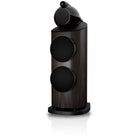 Bowers & Wilkins 801 D5 Floorstanding Loudspeaker - front view of single Dark Walnut speaker with grilles angled left