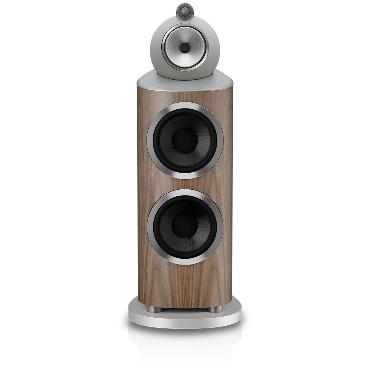 Bowers & Wilkins 801 D5 Floorstanding Loudspeaker - front view of single Light Walnut speaker without grilles