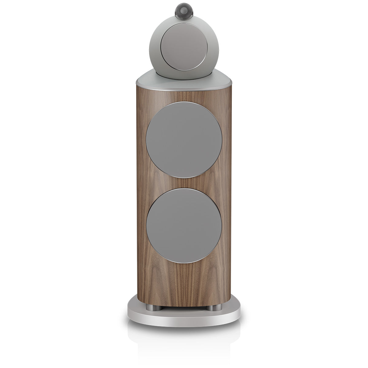 Bowers & Wilkins 801 D5 Floorstanding Loudspeaker - front view of single Light Walnut speaker with grilles