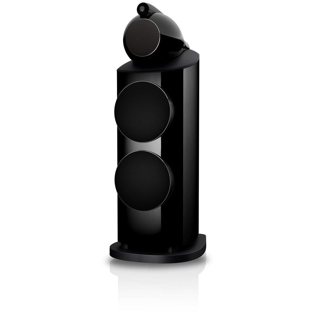 Bowers & Wilkins 801 D5 Floorstanding Loudspeaker - front view of single Stealth Black speaker with grilles angled left