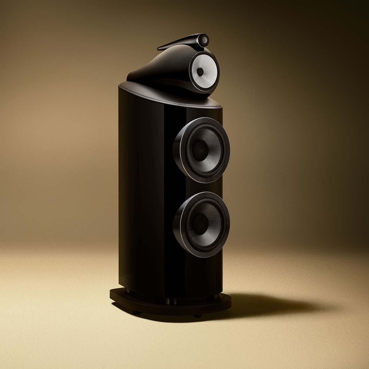 Bowers & Wilkins 801 D5 Floorstanding Loudspeaker - front view of single Stealth Black speaker without grille angled right