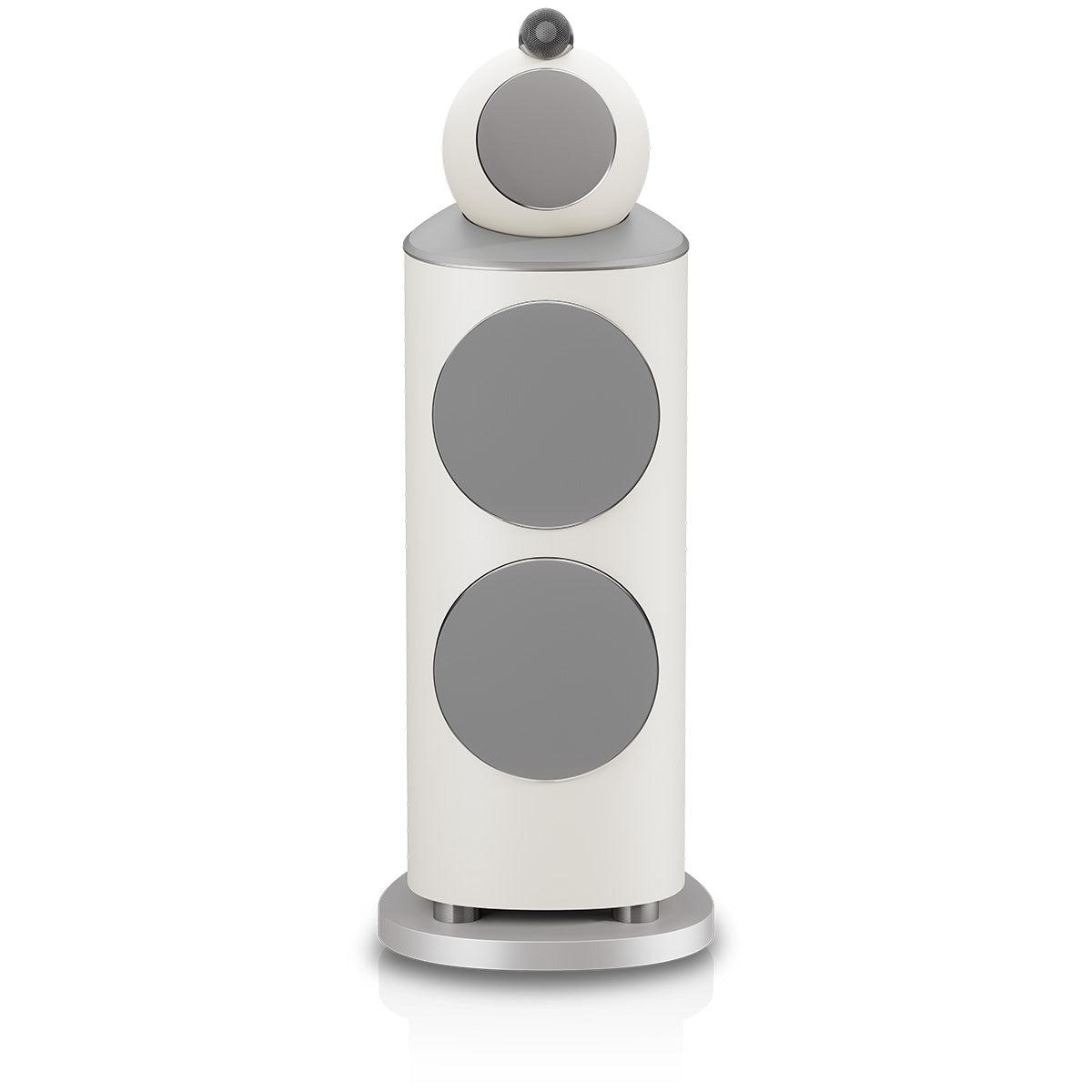 Bowers & Wilkins 801 D5 Floorstanding Loudspeaker - front view of single Warm White speaker with grilles