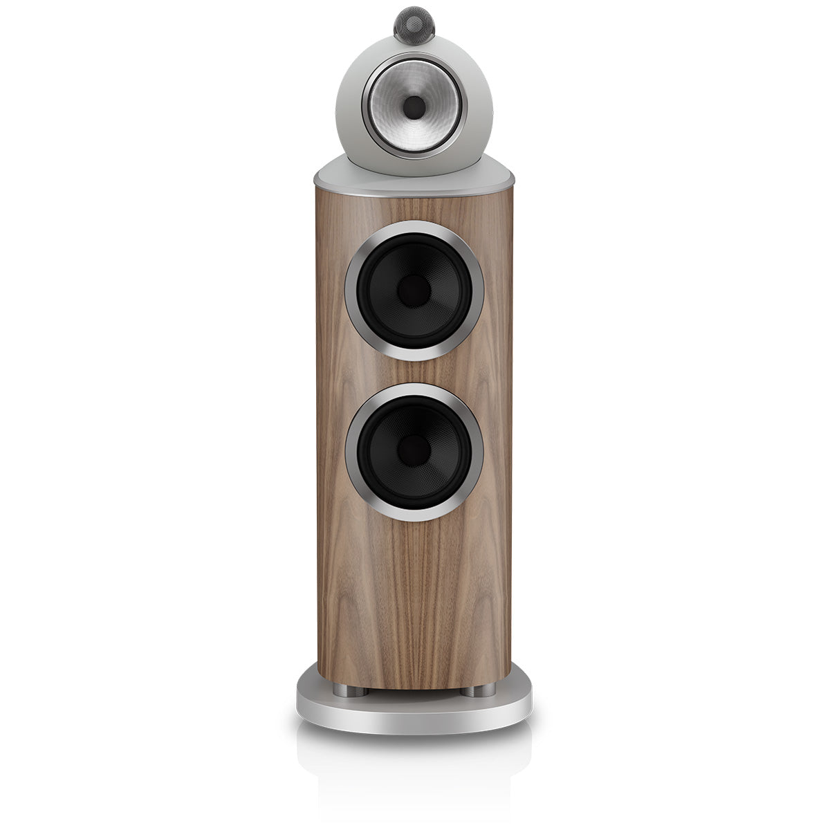 Bowers & Wilkins 802 D5 Floorstanding Loudspeaker - front view of single Light Walnut speaker without grilles