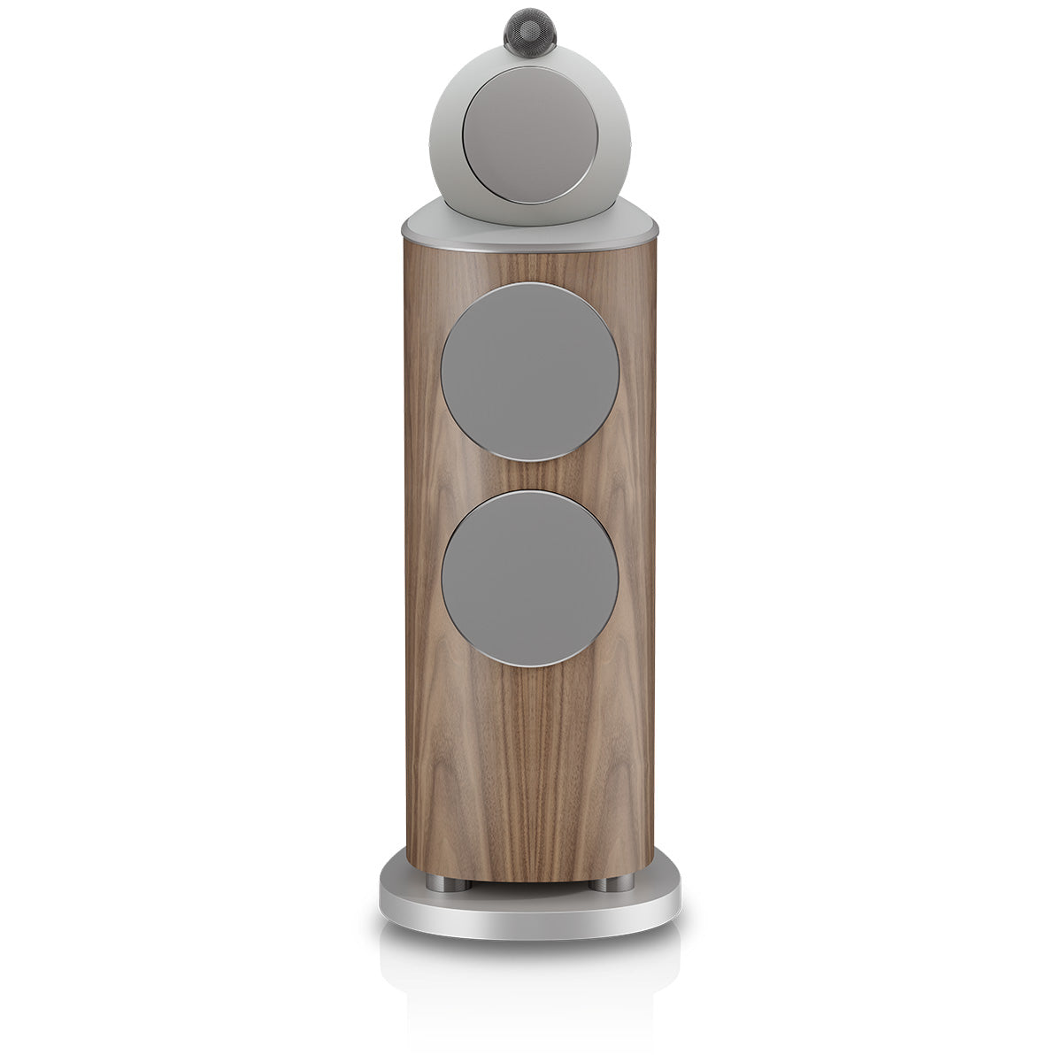 Bowers & Wilkins 802 D5 Floorstanding Loudspeaker - front view of single Light Walnut speaker with grilles