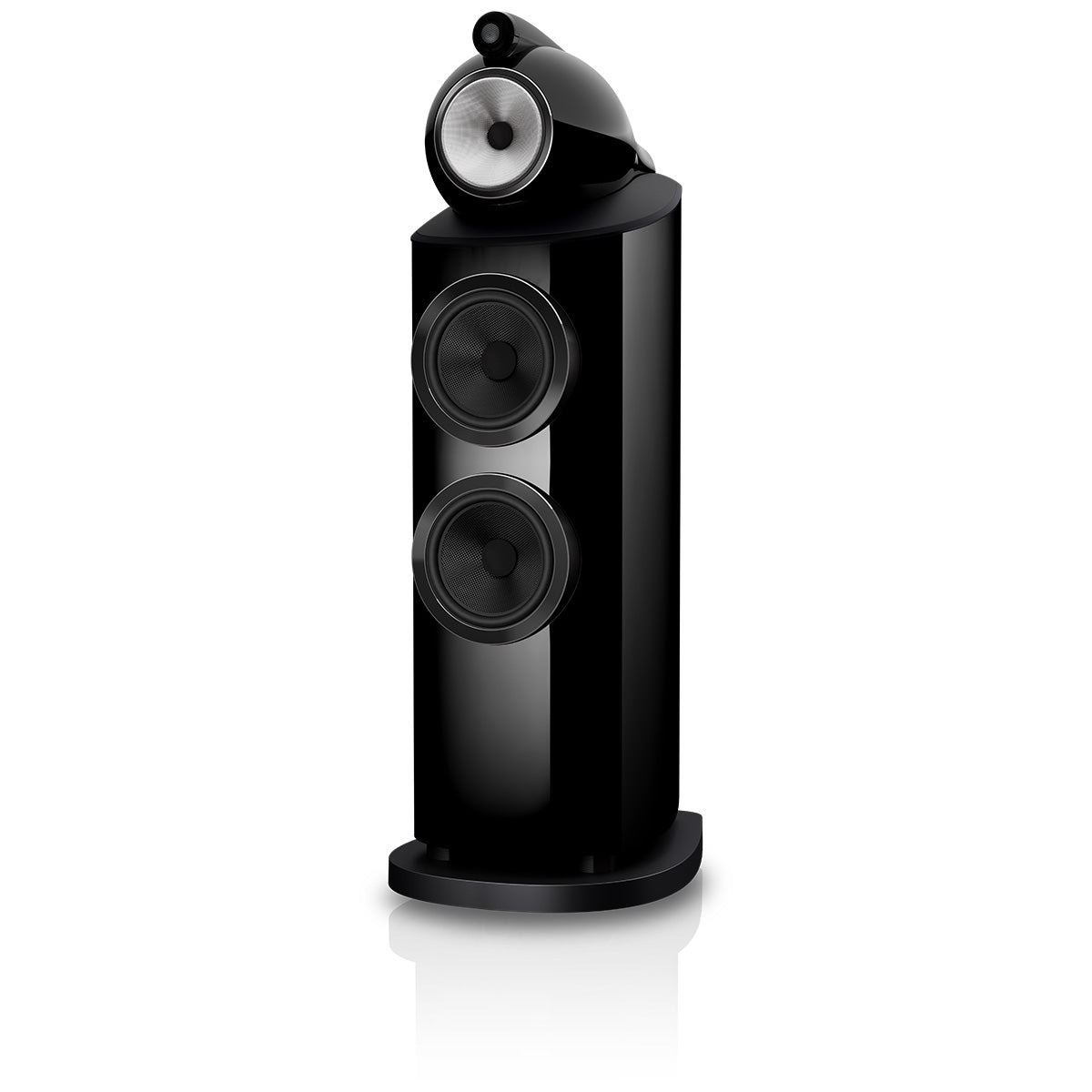 Bowers & Wilkins 802 D5 Floorstanding Loudspeaker - front view of single Stealth Black speaker without grilles angled left