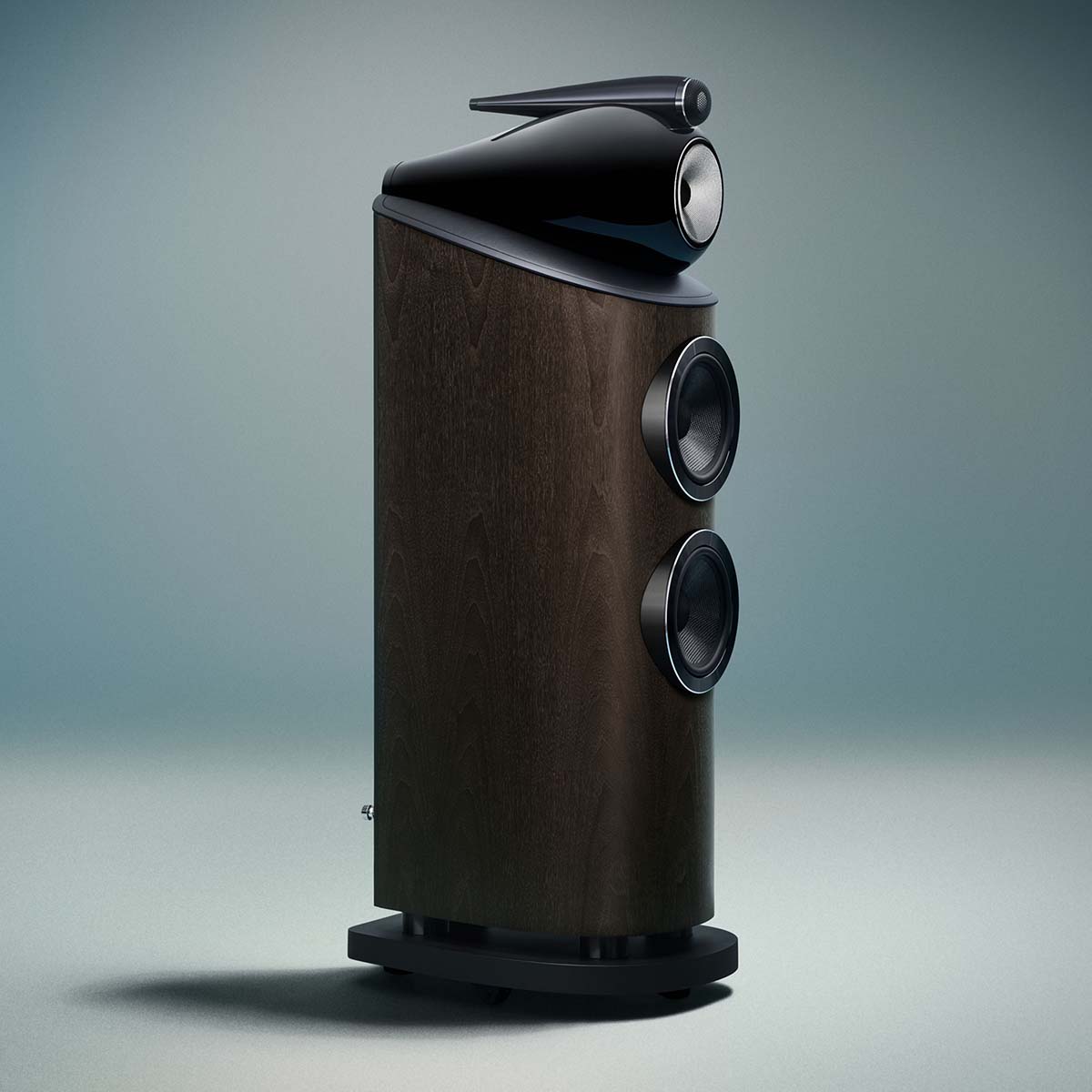 Bowers & Wilkins 803 D5 Floorstanding Loudspeaker - side view of single Dark Walnut speaker without grilles facing right