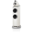 Bowers & Wilkins 803 D5 Floorstanding Loudspeaker - front view of single Warm White speaker without grilles angled left