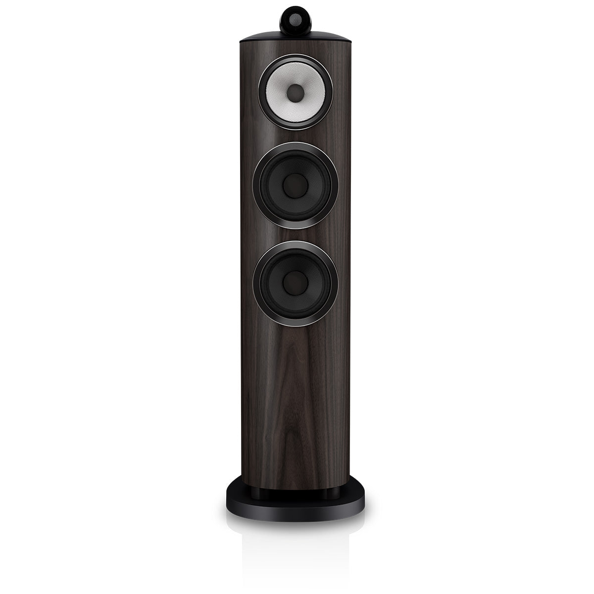 Bowers & Wilkins 804 D5 Floorstanding Loudspeaker - front view of single Dark Walnut speaker without grilles