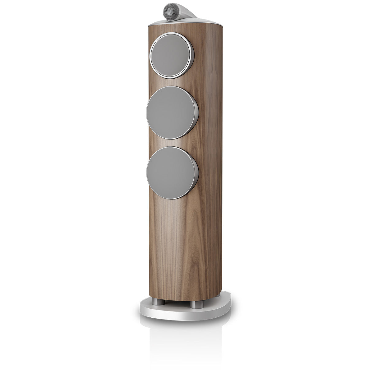 Bowers & Wilkins 804 D5 Floorstanding Loudspeaker - front view of single Light Walnut speaker with grilles angled left