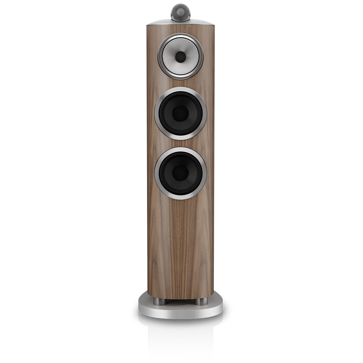 Bowers & Wilkins 804 D5 Floorstanding Loudspeaker - front view of single Light Walnut speaker without grilles