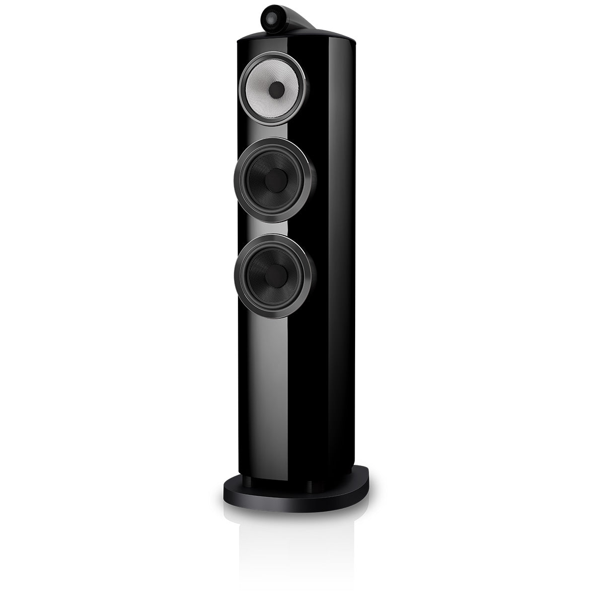 Bowers & Wilkins 804 D5 Floorstanding Loudspeaker - front view of single Stealth Black speaker without grilles angled left