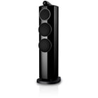 Bowers & Wilkins 804 D5 Floorstanding Loudspeaker - front view of single Stealth Black speaker with grilles angled left
