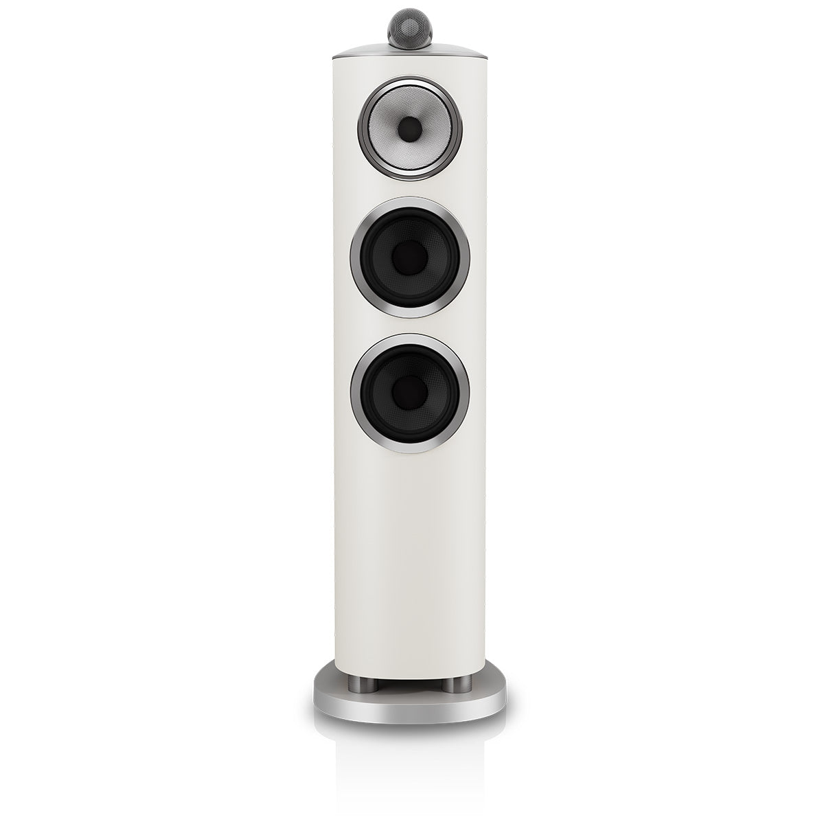 Bowers & Wilkins 804 D5 Floorstanding Loudspeaker - front view of single Warm White speaker with grilles