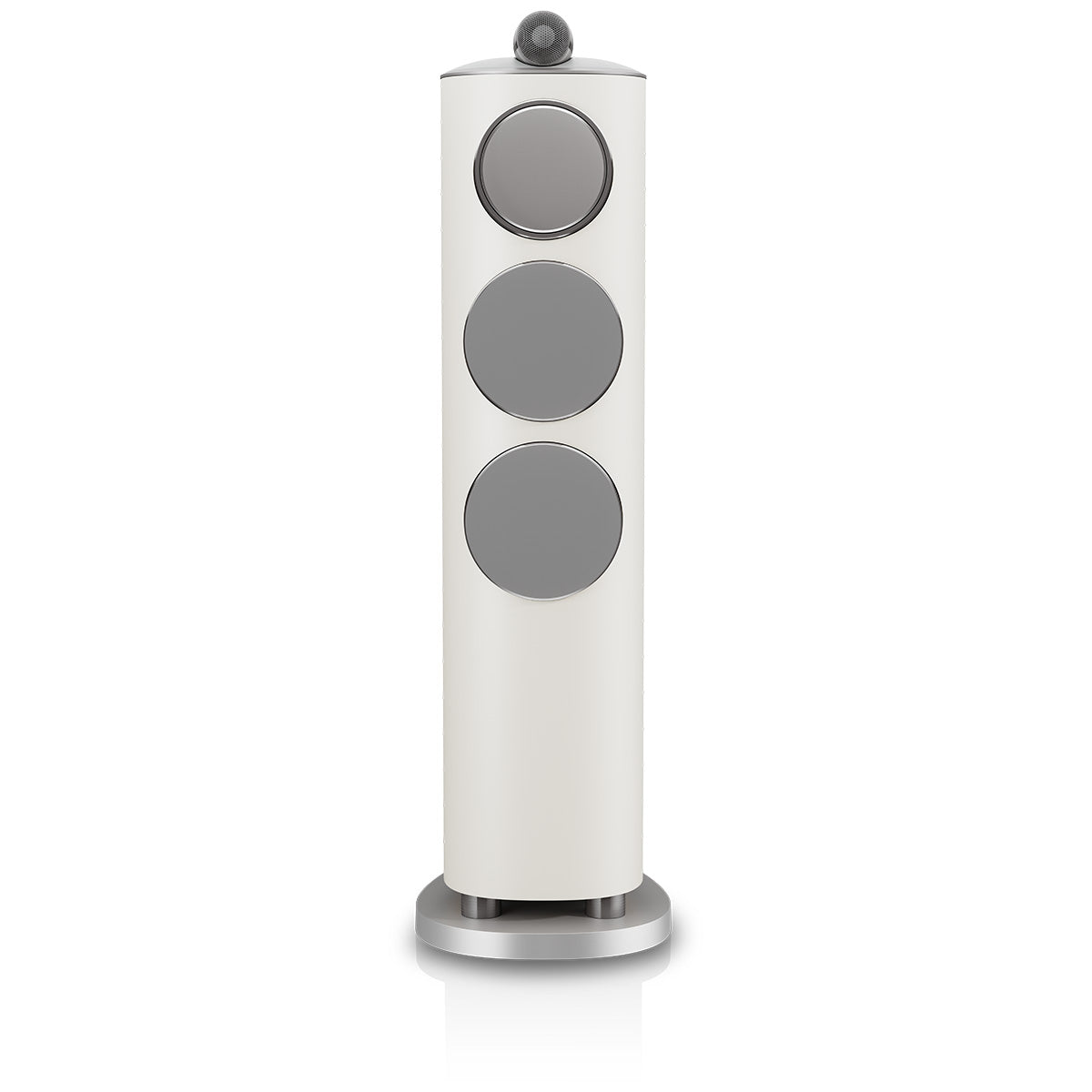 Bowers & Wilkins 804 D5 Floorstanding Loudspeaker - front view of single Warm White speaker with grilles