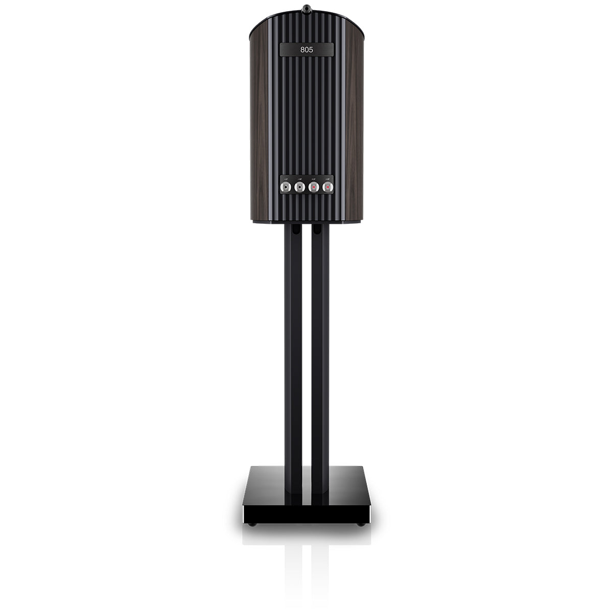 Bowers & Wilkins 805 D5 Bookshelf Loudspeaker - rear view of single Dark Walnut speaker on stand
