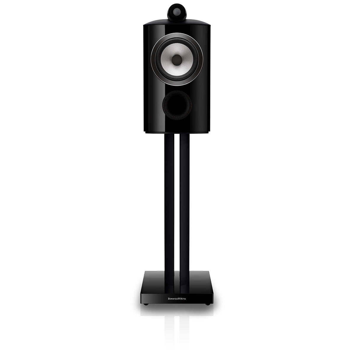 Bowers & Wilkins 805 D5 Bookshelf Loudspeaker - front view of single Stealth Black speaker on stand without grille