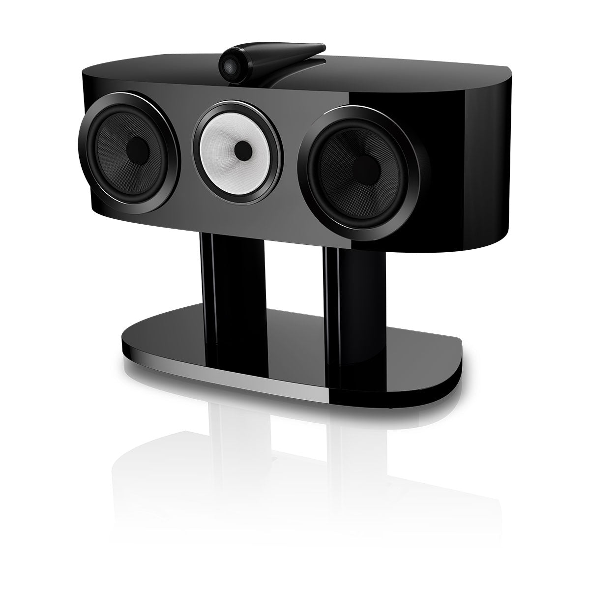 Bowers & Wilkins HTM81 D5 Center Channel Loudspeaker - front view of Stealth Black speaker angled left without grilles