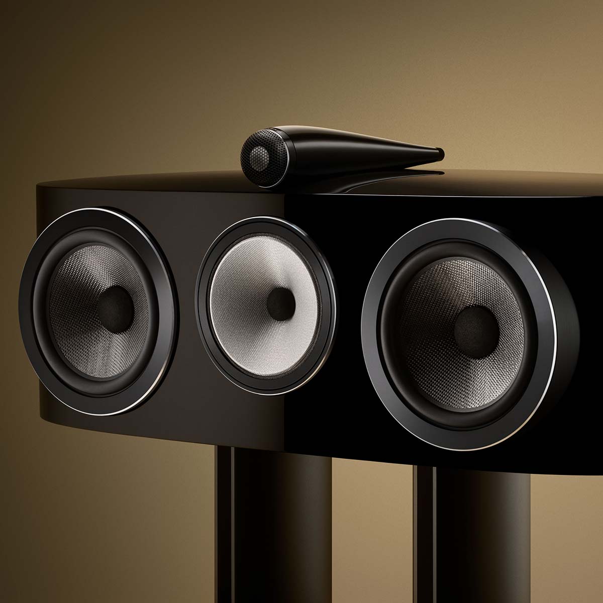 Bowers & Wilkins HTM81 D5 Center Channel Loudspeaker - detail of front view of Stealth Black speaker without grilles