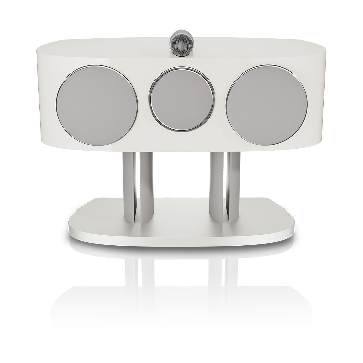 Bowers & Wilkins HTM81 D5 Center Channel Loudspeaker - front view of Warm White speaker with grilles