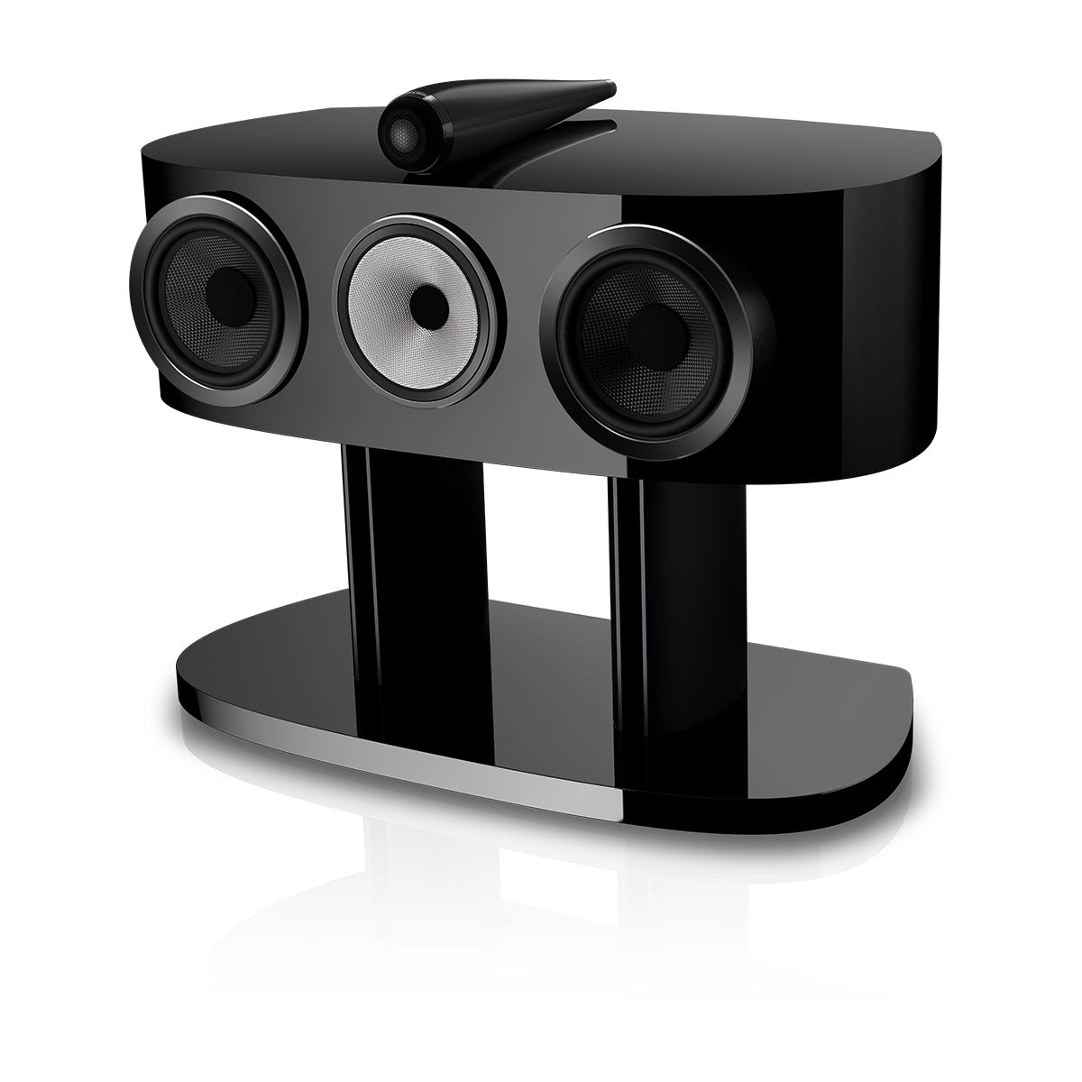 Bowers & Wilkins HTM82 D5 Center Channel Loudspeaker - front view of Stealth Black speaker angled left without grilles