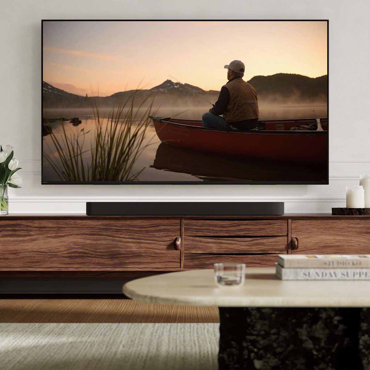Sony BRAVIA Theater Bar 7 Soundbar lifestyle view of soundbar below TV