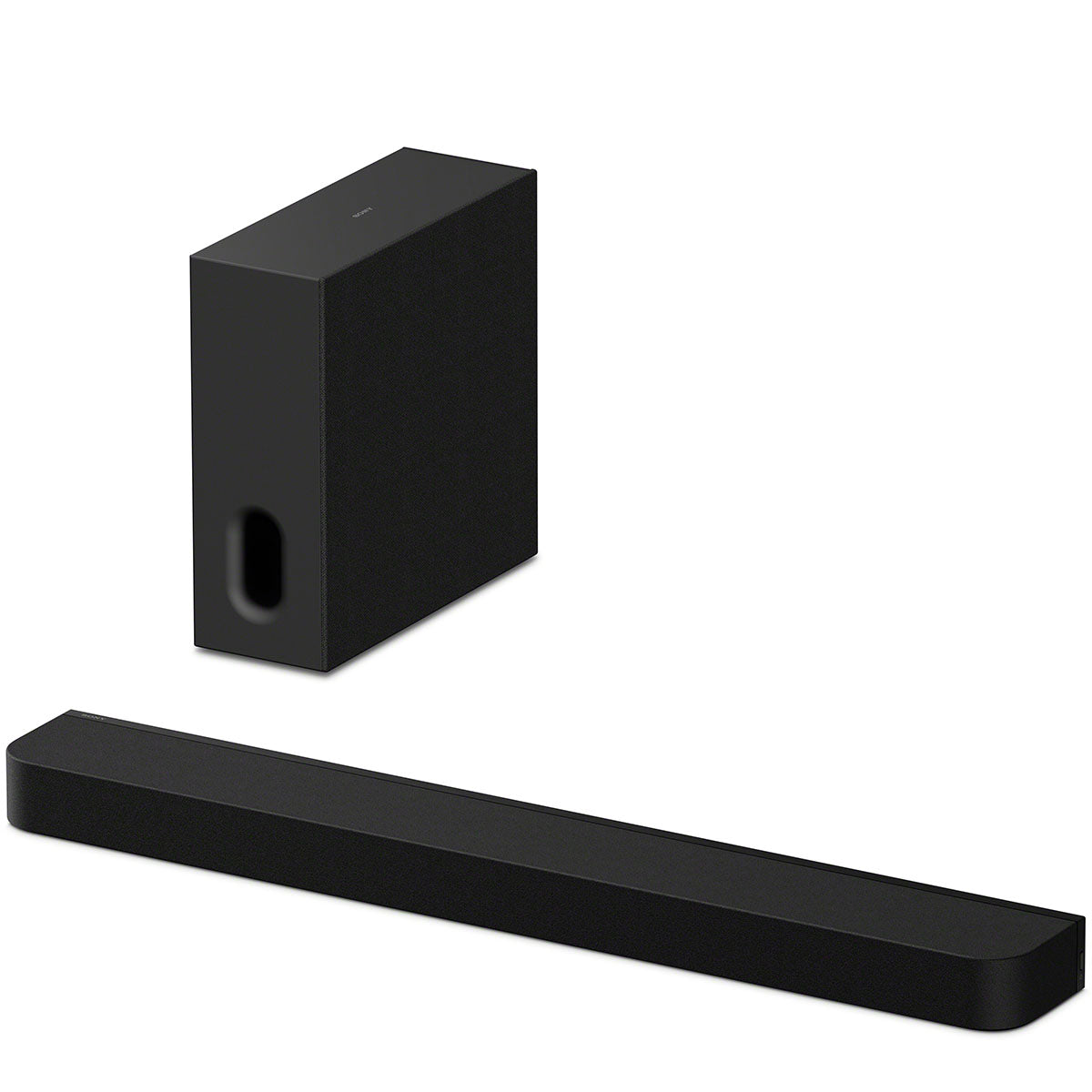 Sony BRAVIA Theater Bar 7 Soundbar + Sub 7 Wireless Subwoofer front view angled left with bar to front and sub behind