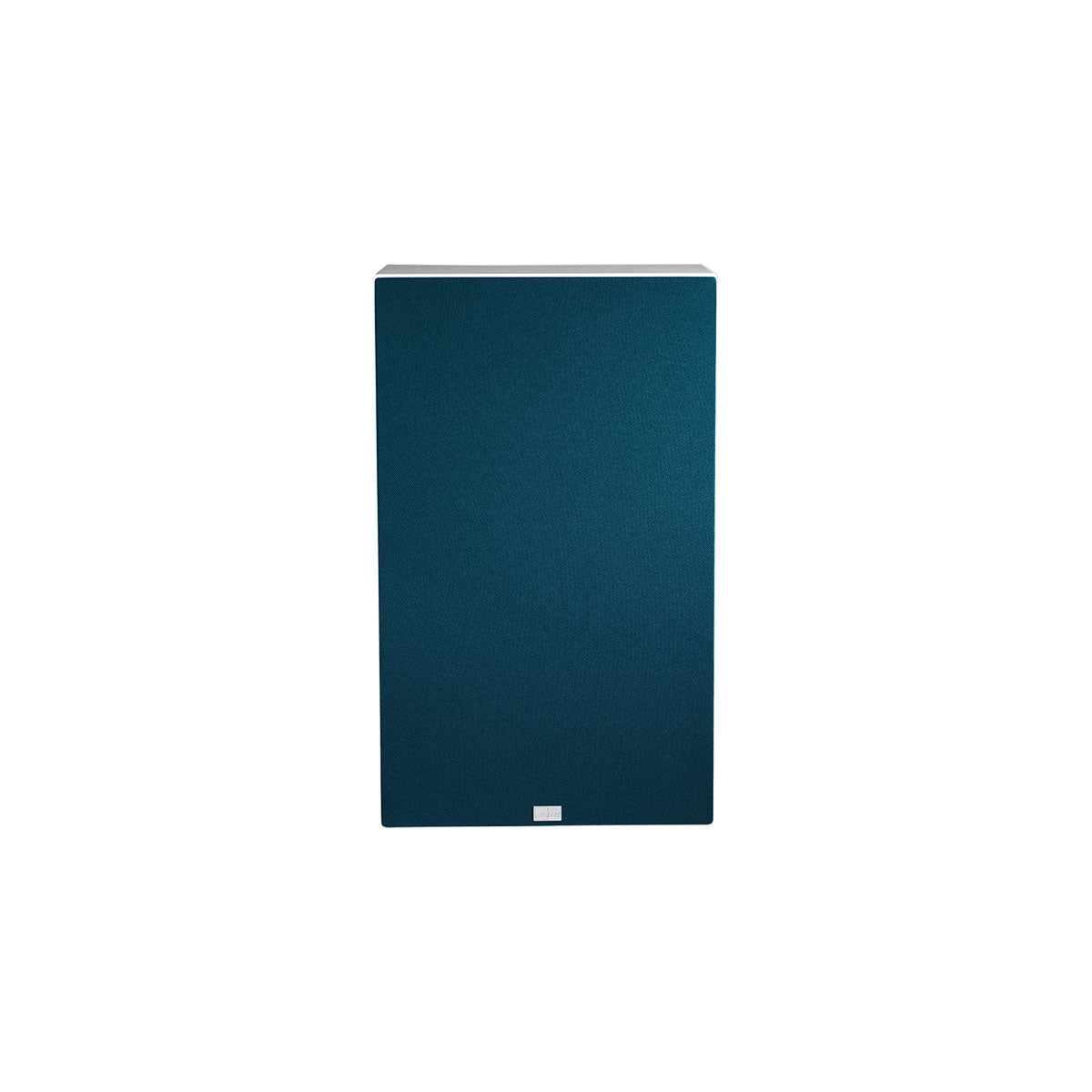 Lyngdorf FR-1 Speaker front view white unit with blue grille