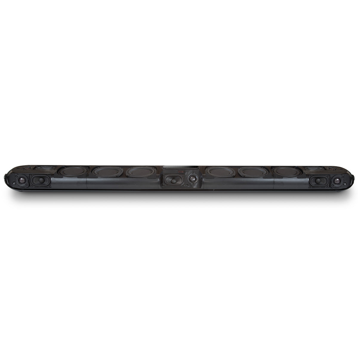Bluesound Pulse Cinema Mini Multi-Room Streaming Soundbar Black front view without grille showing drivers