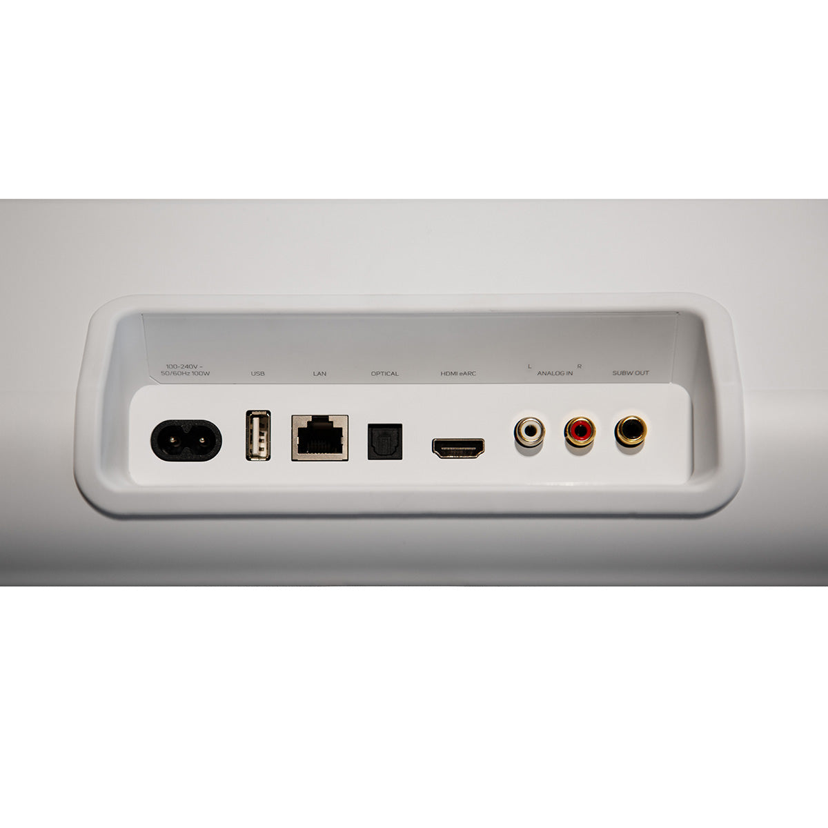 Bluesound Pulse Cinema Mini Multi-Room Streaming Soundbar Tan detail of rear inputs