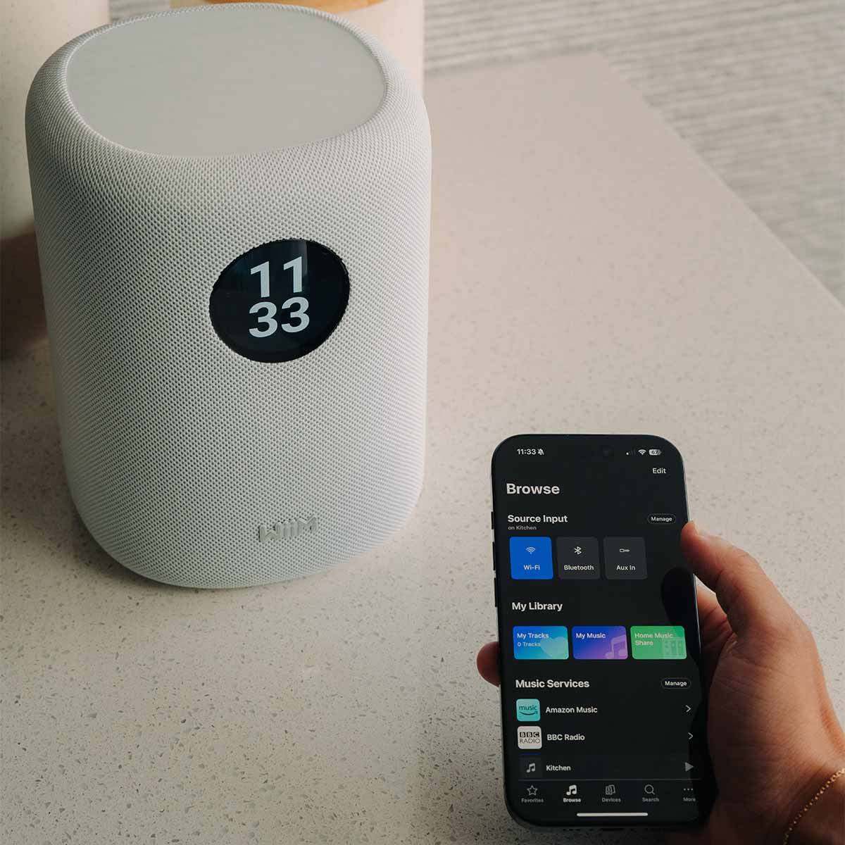 WiiM Sound Smart Speaker - white - lifestyle image