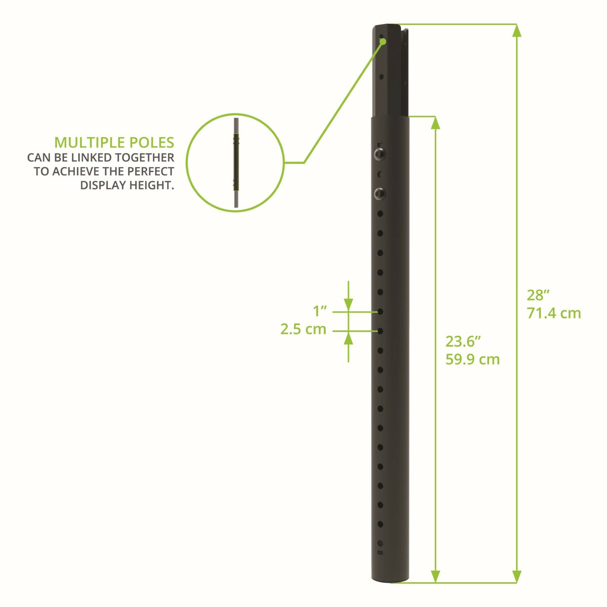 Kanto CM-EXT60 Extension for Indoor CM Series Hanging Ceiling TV Mounts, 60 cm with measurements and text on a white background