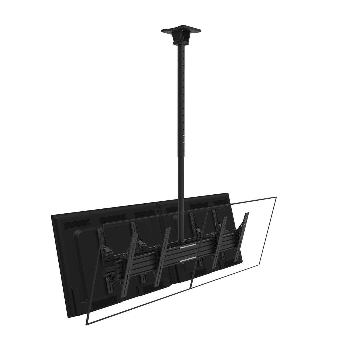 Black ceiling-mounted TV bracket on a white background