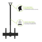Diagram of an adjustable TV mount with features highlighted on a white background