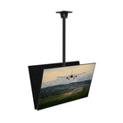 Ceiling-mounted display screen showing an airplane landing on a runway.