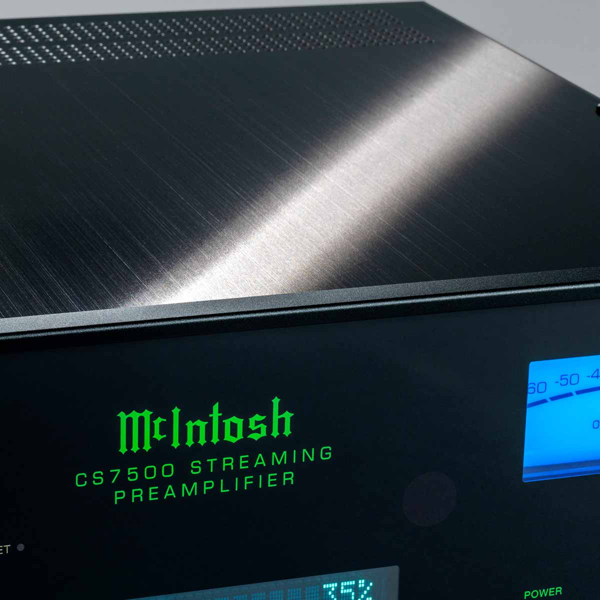 McIntosh CS7500 Streaming Preamplifier -  detail of front and top panels