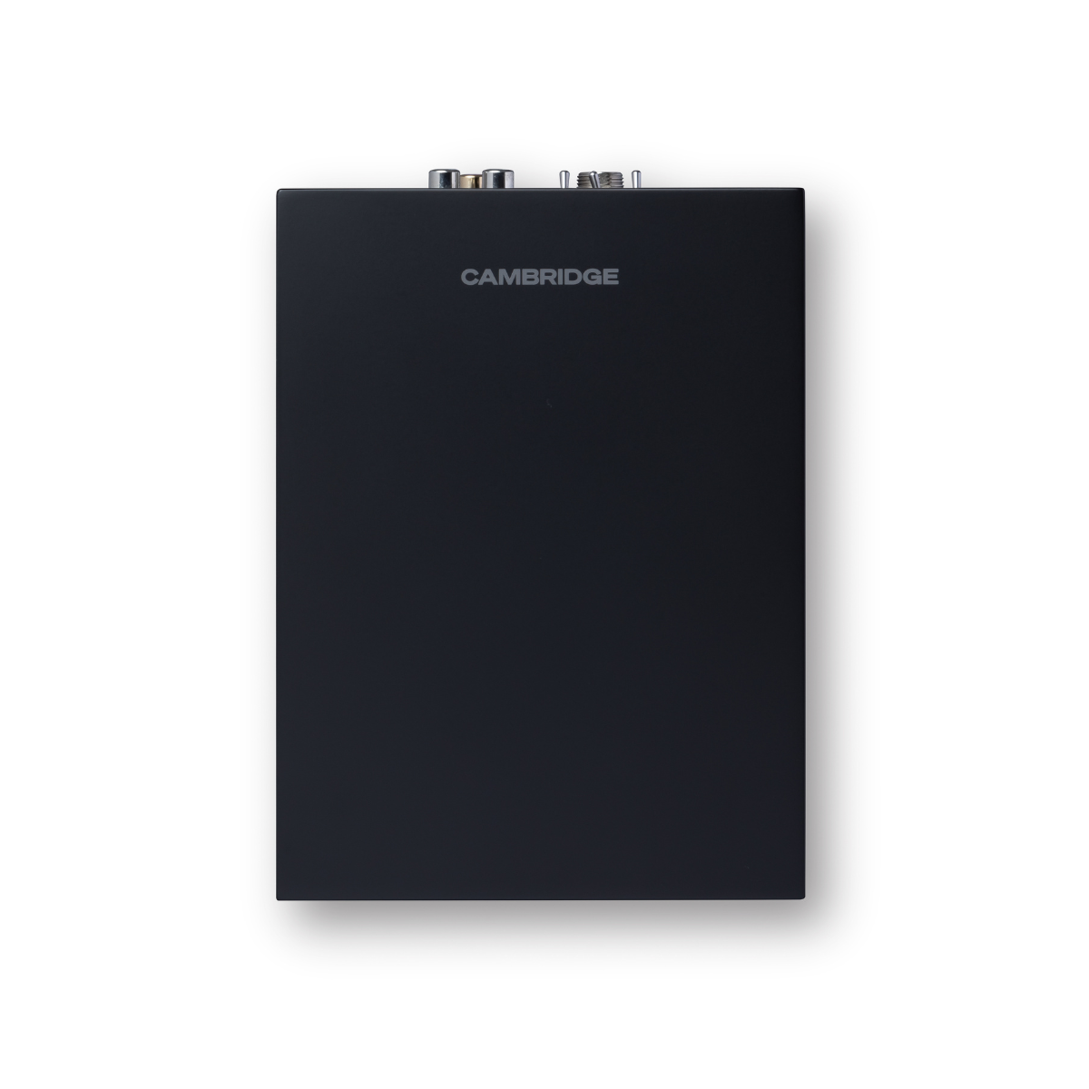 Side view of a black Cambridge Audio L/R S Ultra Compact Active Stereo Speakers
