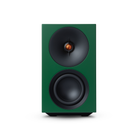 Front view of a green Cambridge Audio L/R S Ultra Compact Active Stereo Speakers