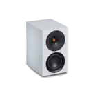 White Cambridge Audio L/R S Ultra Compact Active Stereo Speakers with black drivers on a white background