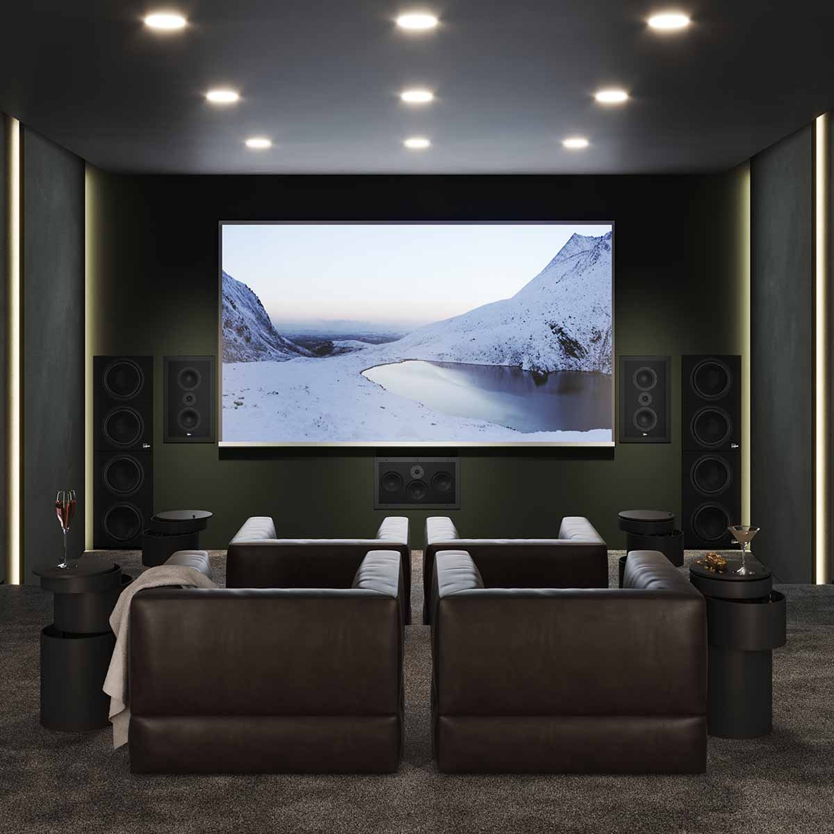 Lyngdorf D-60 In-Wall Speaker lifestyle view of unit in home theater room
