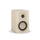 A single Dali KUPID bookshelf speaker in a warm cream-beige finish, featuring a large circular driver and a smaller circular tweeter on the front, set against a clean white background.