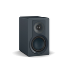 A single Dali Sonik bookshelf speaker in a dark slate blue-gray color, shown from a three-quarter angle on a clean white background.
