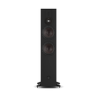 A tall, black ash Dali Sonik 7 floor-standing speaker with three visible driver cones and a small logo badge near the bottom, centered on a plain white background.