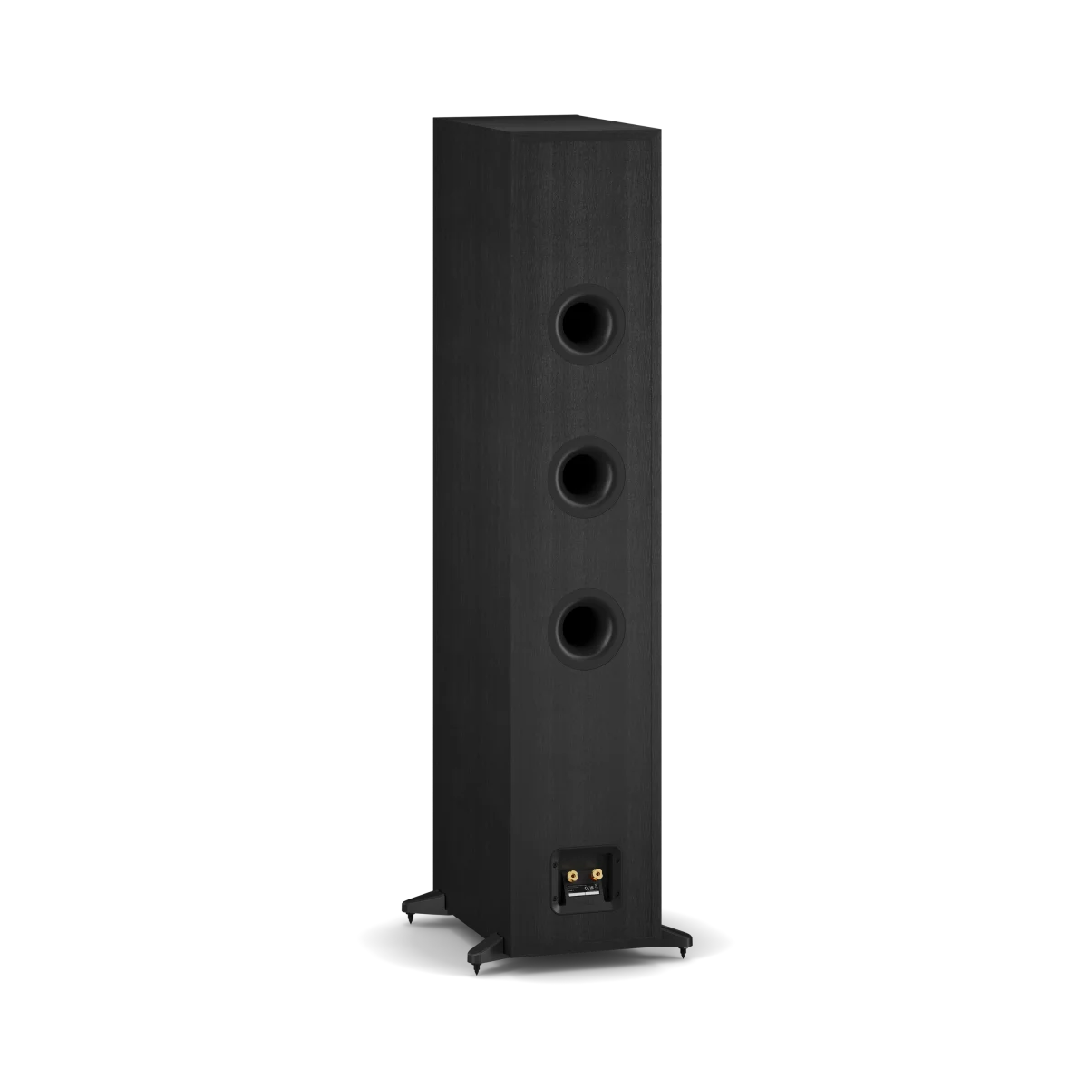A tall, black ash Dali Sonik 9 floor-standing speaker with three circular driver openings and small feet at the base, shown against a plain white background.