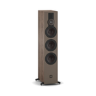 Wooden floor-standing speaker on a white background