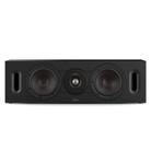 A black Dali Sonik Cinema LCR speaker with two woofers, a central dome driver, and side porting slots, shown against a plain white background.