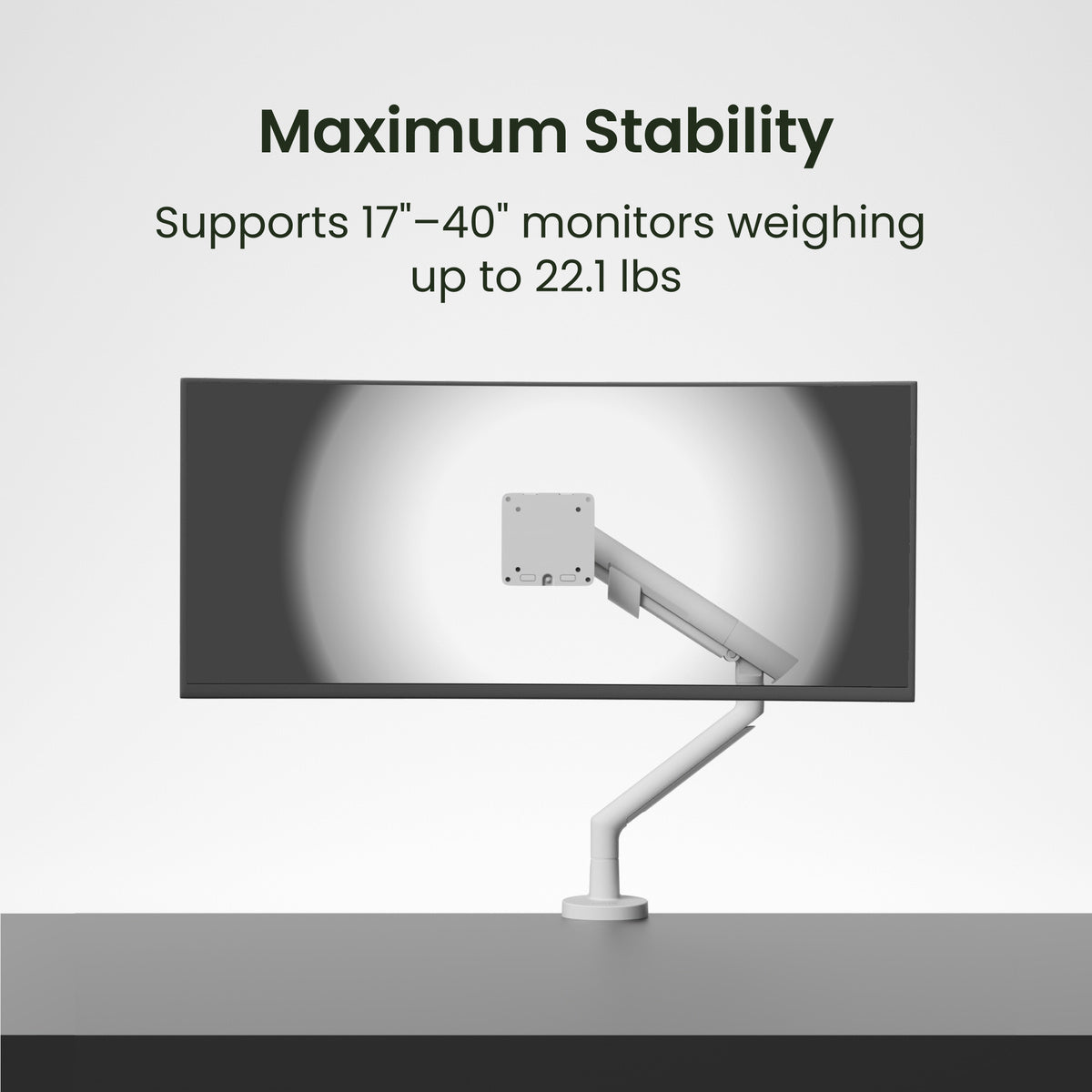 Monitor stand with text indicating support for 17"-40" monitors weighing up to 22.1 lbs.
