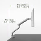Kanto DM1 Single Monitor Desktop Mount for 17” - 40” Displays arm with measurements on a white background