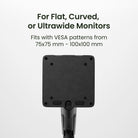 Black monitor stand base with text on a white background