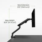 Monitor arm with measurements on a white background